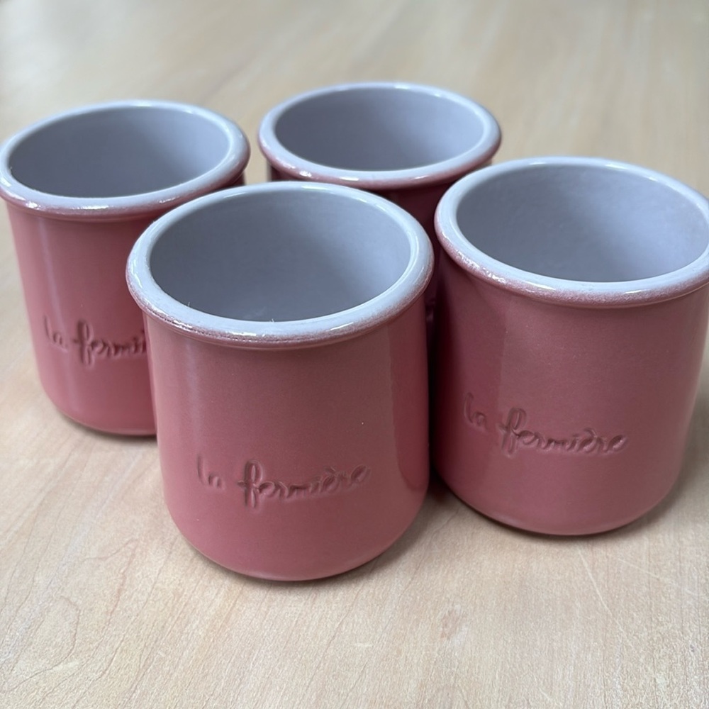 La Fermière planter/baking/Pottery Yogurt Pots in Mauve Rose Pink. Set of 4